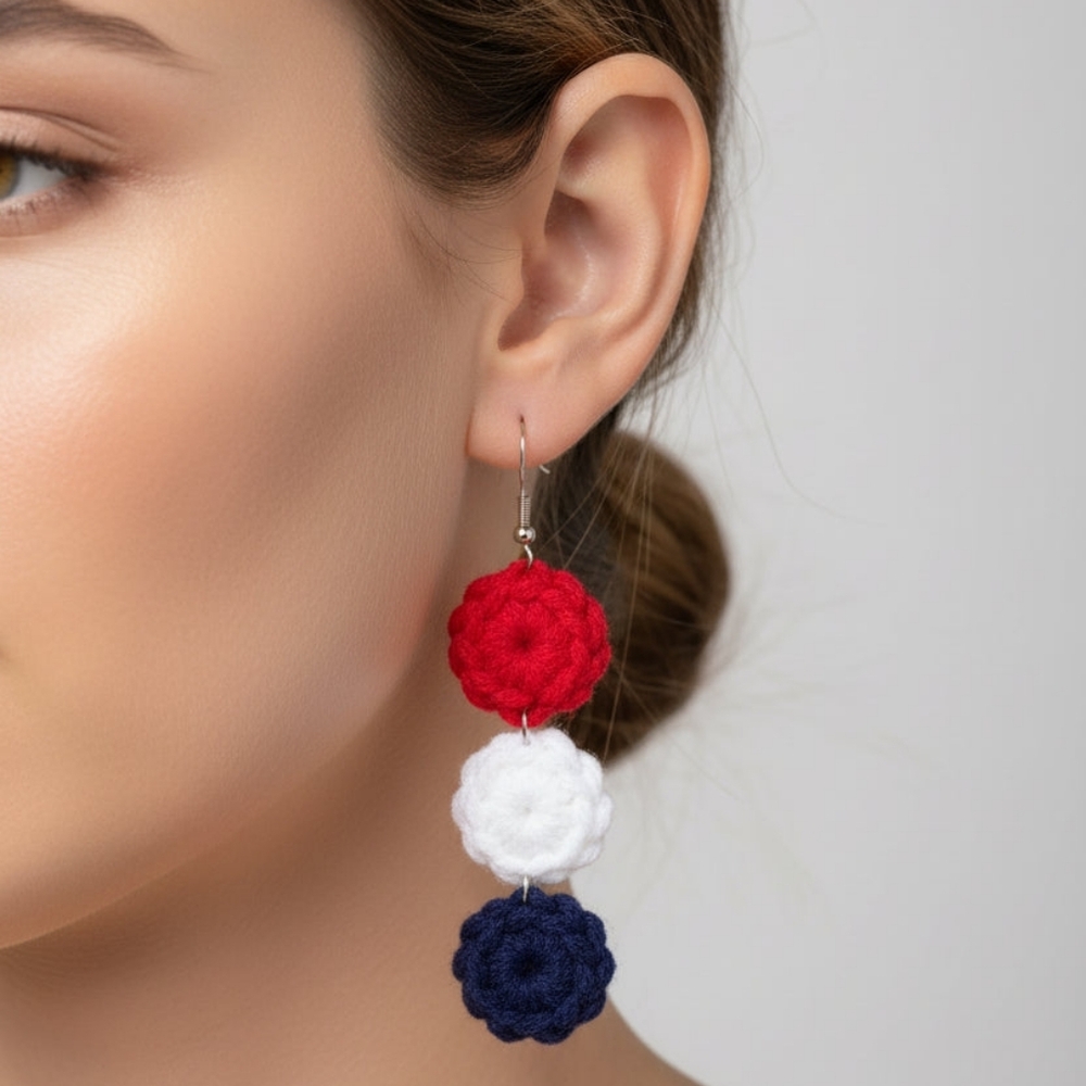 Independence Day Crochet Dangle Earrings, Memorial Day, America Flag Earrings